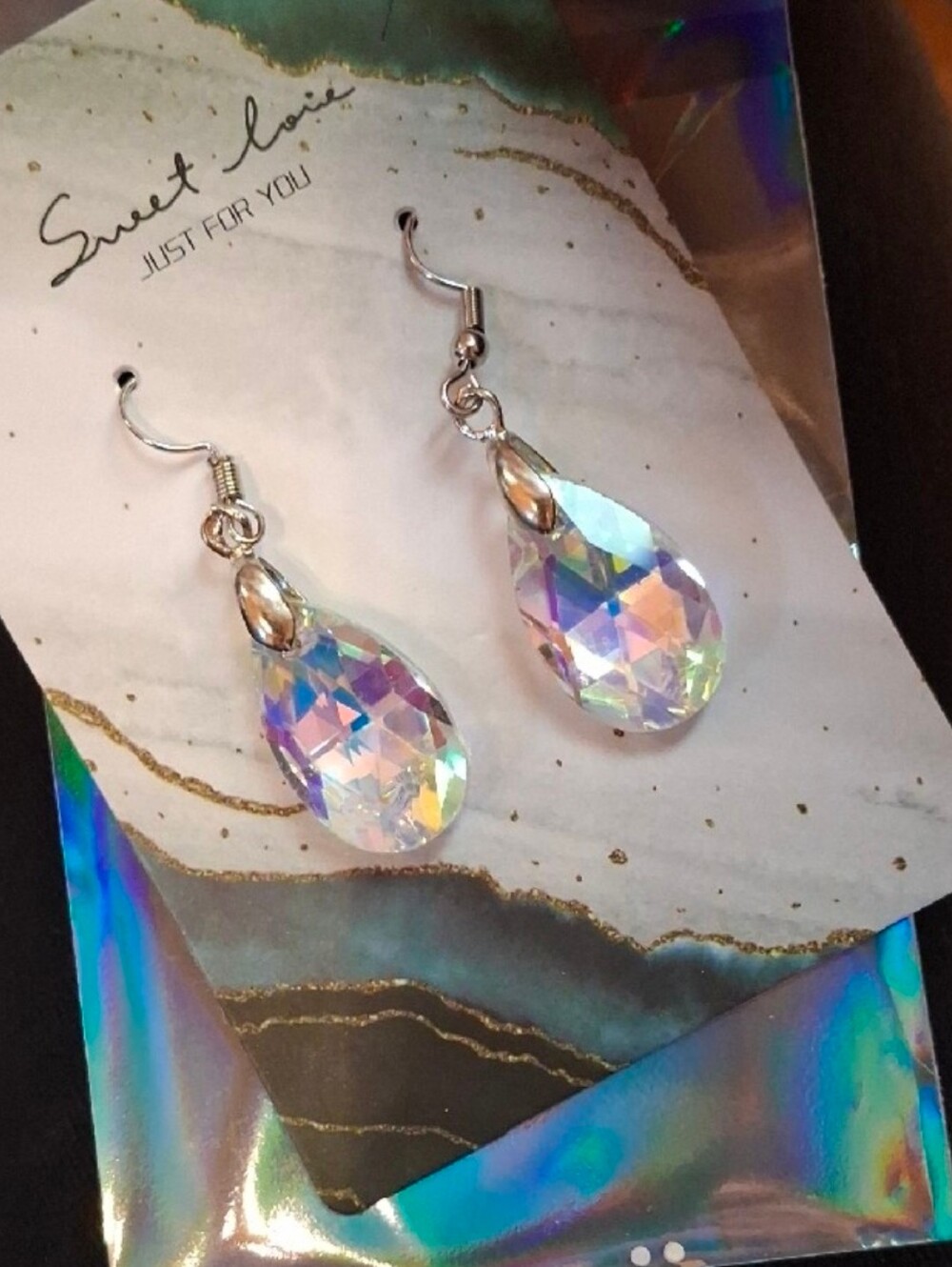 $8 Each Or Bundle 5/$20 Iridescent Teardrop Crystal Earrings